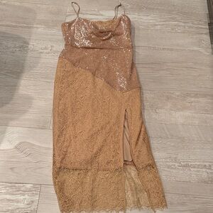 BCBG Tan Sequin and Lace Dress